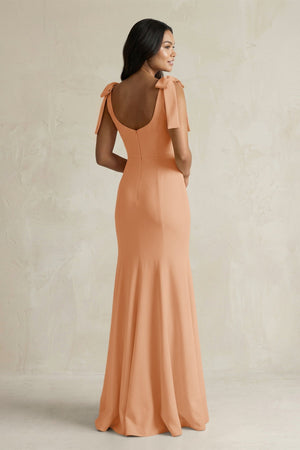 Square Neck Mermaid Bridesmaid Dress With Bow in Golden Champagne - KISS BRIDAL Bridesmaid Dresses