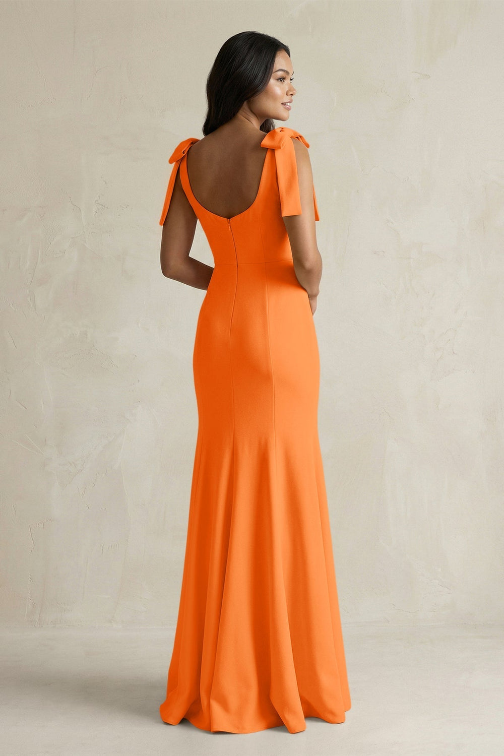 Square Neck Mermaid Bridesmaid Dress With Bow in Orange