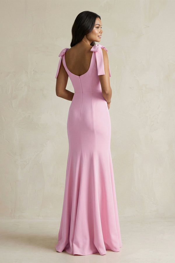 Square Neck Mermaid Bridesmaid Dress With Bow in Pink - KISS BRIDAL Bridesmaid Dresses