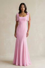 Square Neck Mermaid Bridesmaid Dress With Bow in Pink - KISS BRIDAL Bridesmaid Dresses