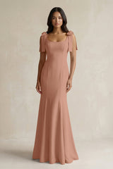 Square Neck Mermaid Bridesmaid Dress With Bow in Rosette - KISS BRIDAL Bridesmaid Dresses