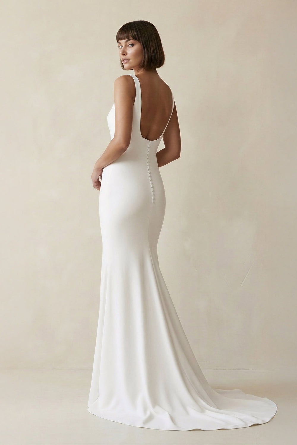 Square Neck Mermaid Satin Wedding Dress in White