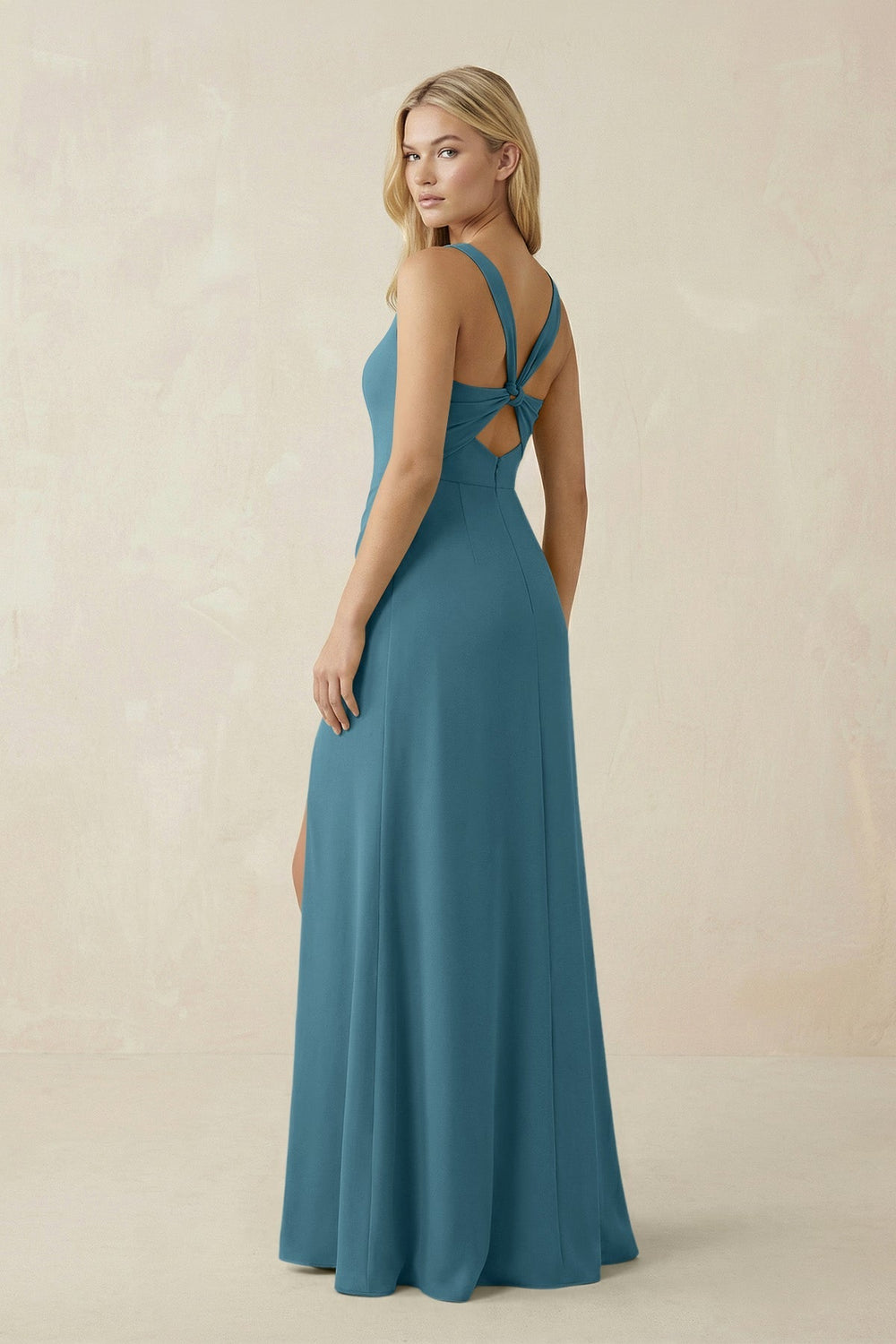 Square Neck Ruched Sheath Satin Bridesmaid Dress in Dark Teal