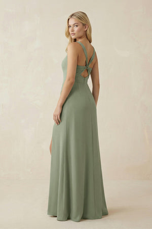 Square Neck Ruched Sheath Satin Bridesmaid Dress in Dove Gray - KISS BRIDAL Bridesmaid Dresses