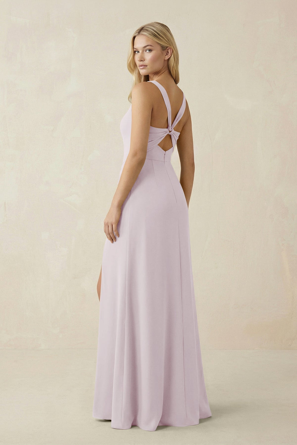 Square Neck Ruched Sheath Satin Bridesmaid Dress in Dusk