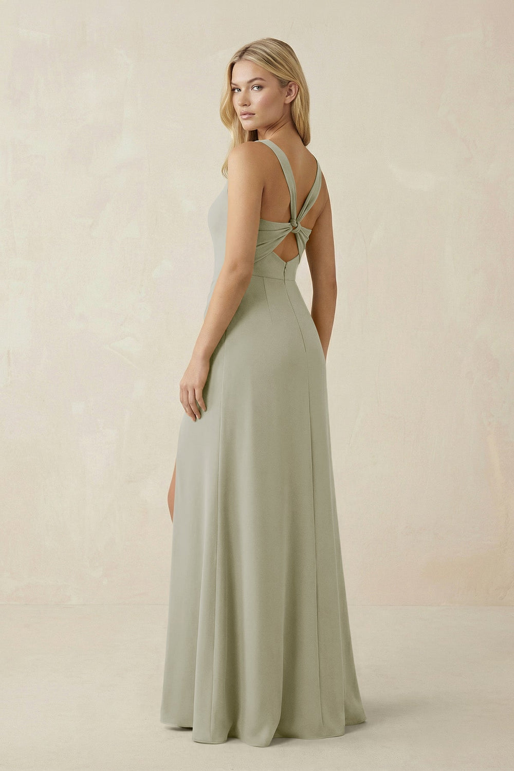 Square Neck Ruched Sheath Satin Bridesmaid Dress in Frost