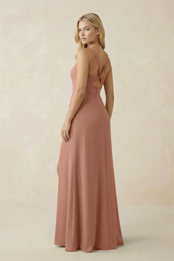 Square Neck Ruched Sheath Satin Bridesmaid Dress in Rosette - KISS BRIDAL Bridesmaid Dresses