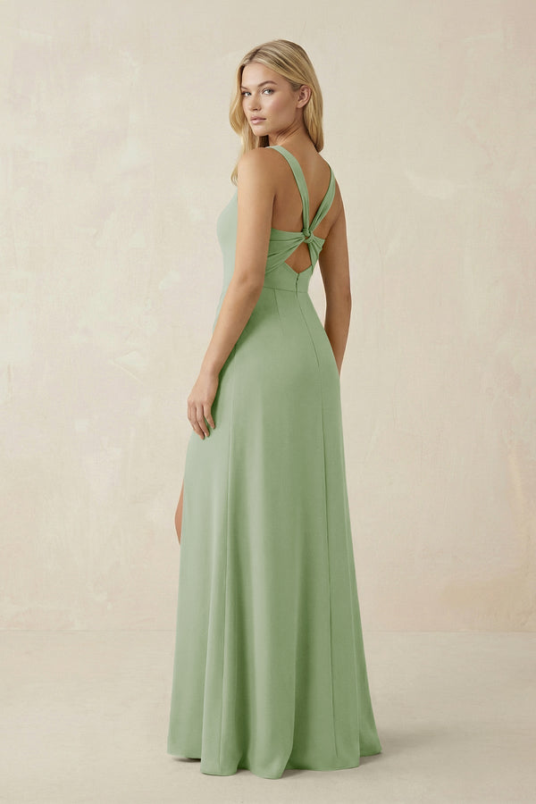 Square Neck Ruched Sheath Satin Bridesmaid Dress in Sage - KISS BRIDAL Bridesmaid Dresses