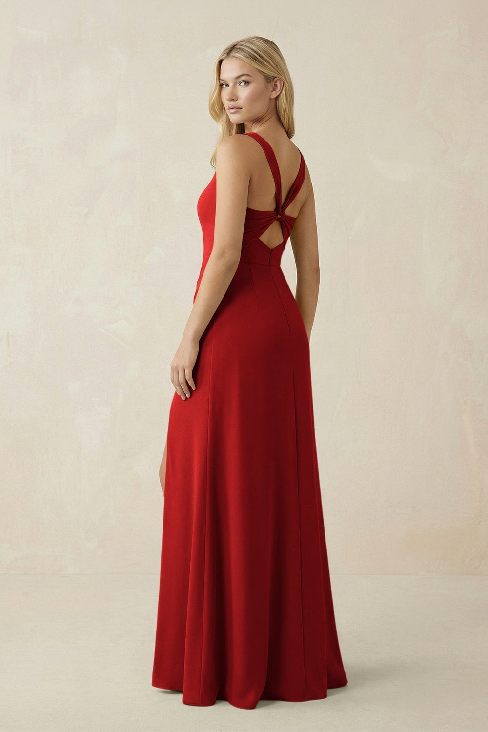 Square Neck Ruched Sheath Satin Bridesmaid Dress in Spice