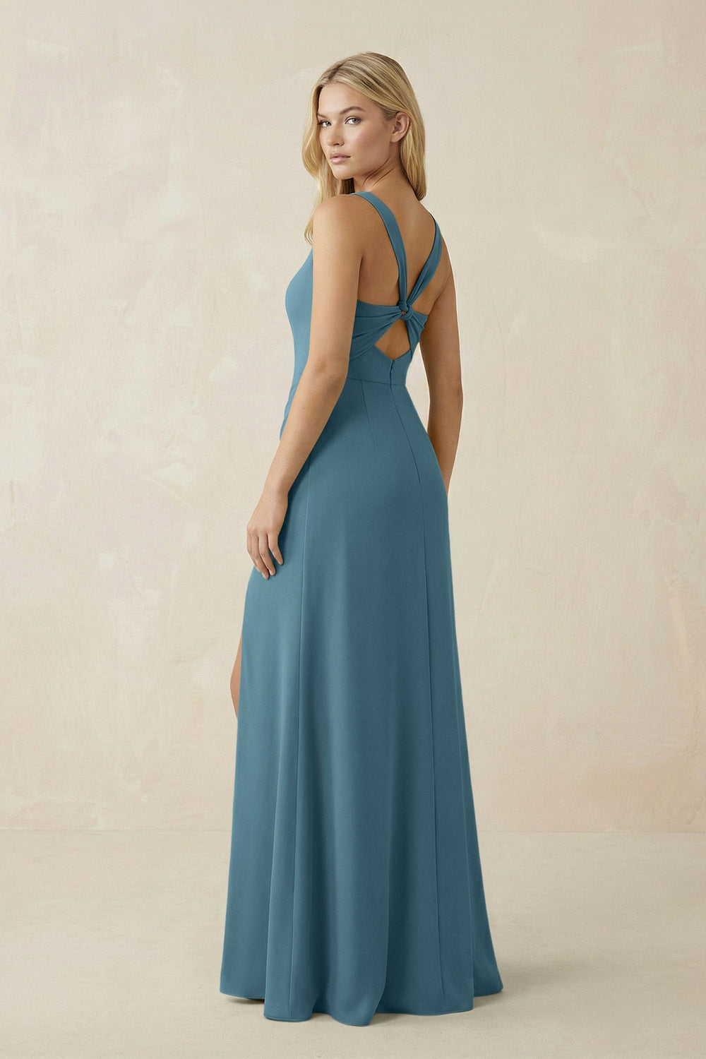 Square Neck Ruched Sheath Satin Bridesmaid Dress in Twilight
