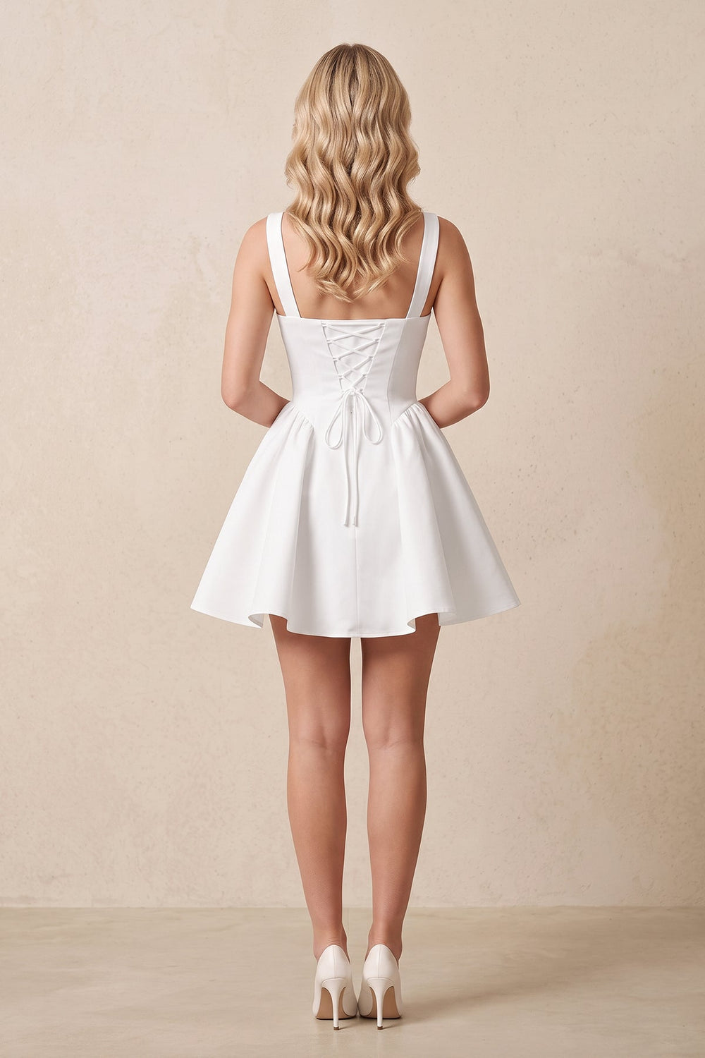 Square Neck Satin A-Line Mini Wedding Dress in White