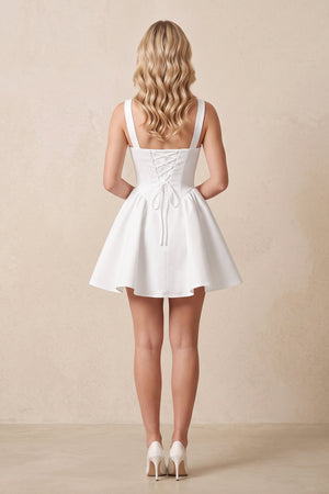 Square Neck Satin A - Line Mini Wedding Dress in White - KISS BRIDAL Wedding Dresses