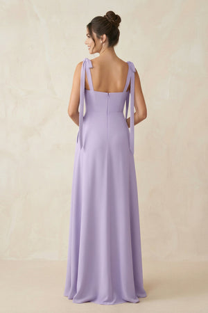 Square Neck Sheath Chiffon Bridesmaid Dress with Bow in Lavender - KISS BRIDAL BRIDESMAID DRESSES