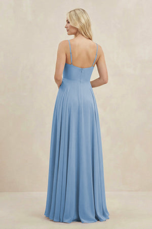 Steel Blue A-Line Spaghetti Strap Chiffon Bridesmaid Dress (2) | KISSBRIDAL