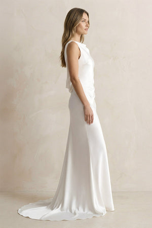 Straight Neck Satin Mermaid Wedding Dress in White - KISS BRIDAL Wedding Dresses