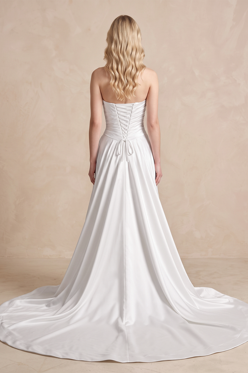 Strapless 3D-Flower Ruched 3D-Flower Wedding Dress With Slit