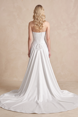 Strapless 3D - Flower Ruched 3D - Flower Wedding Dress With Slit - KISS BRIDAL Wedding Dresses