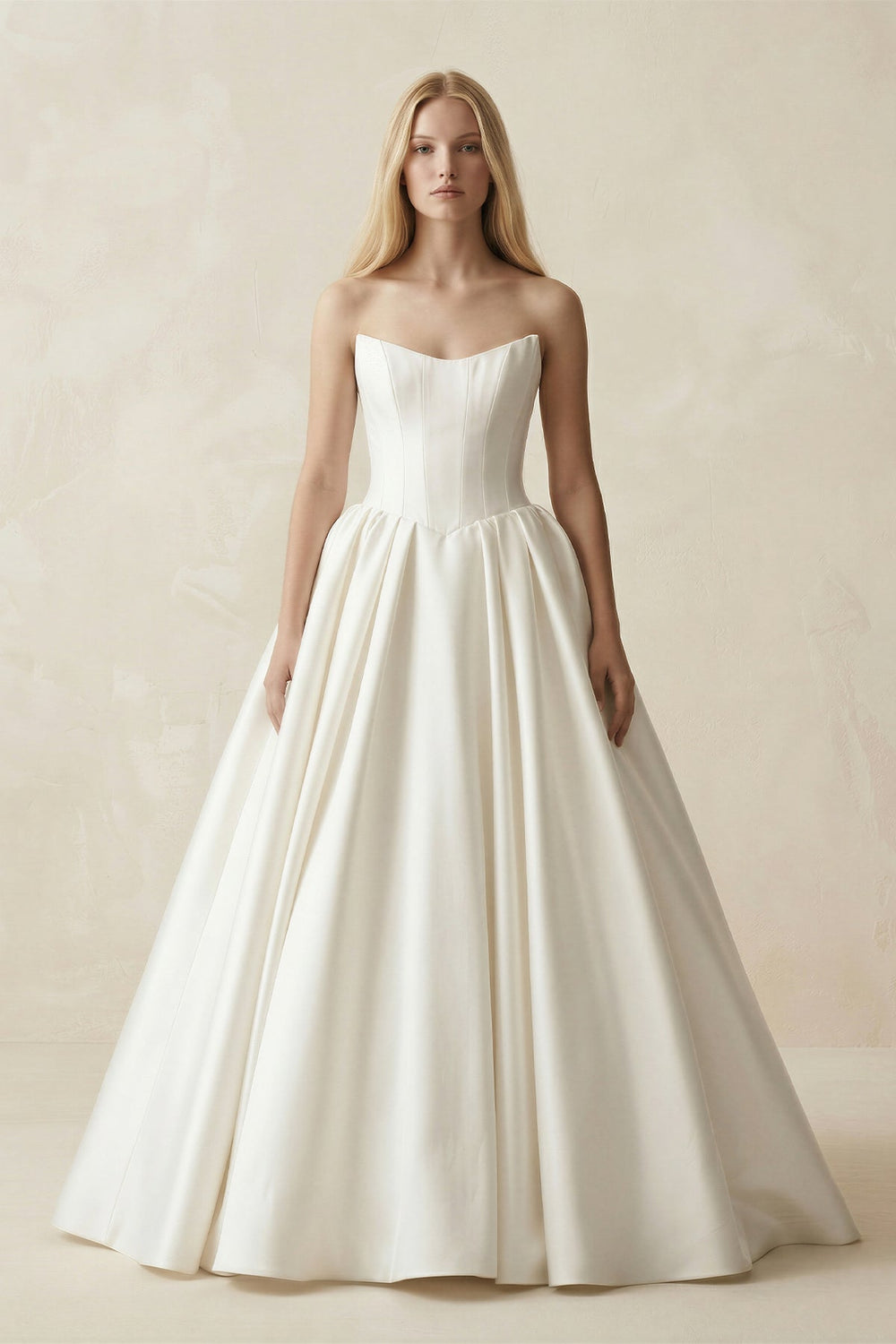 Strapless A-Line Ball Gown Satin Corset Wedding Dress in Ivory