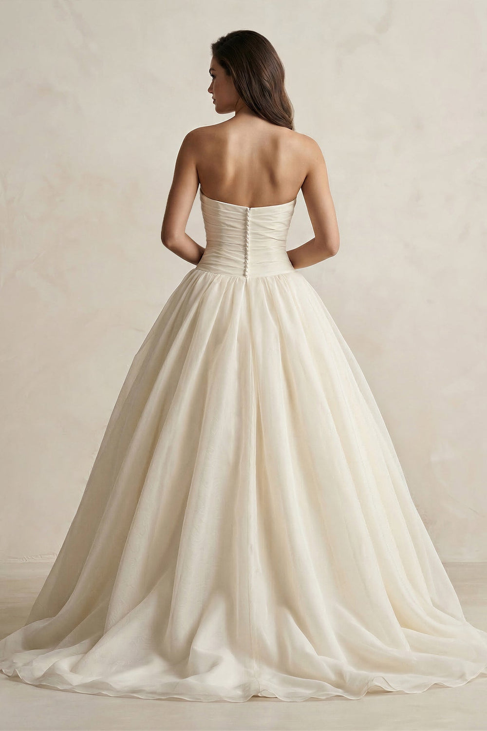 Strapless Ball-Gown Tulle Ruched Wedding Dress in Ivory