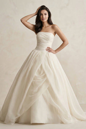 Strapless A - Line Ball - Gown Tulle Ruched Wedding Dress in Ivory - KISS BRIDAL Wedding Dresses