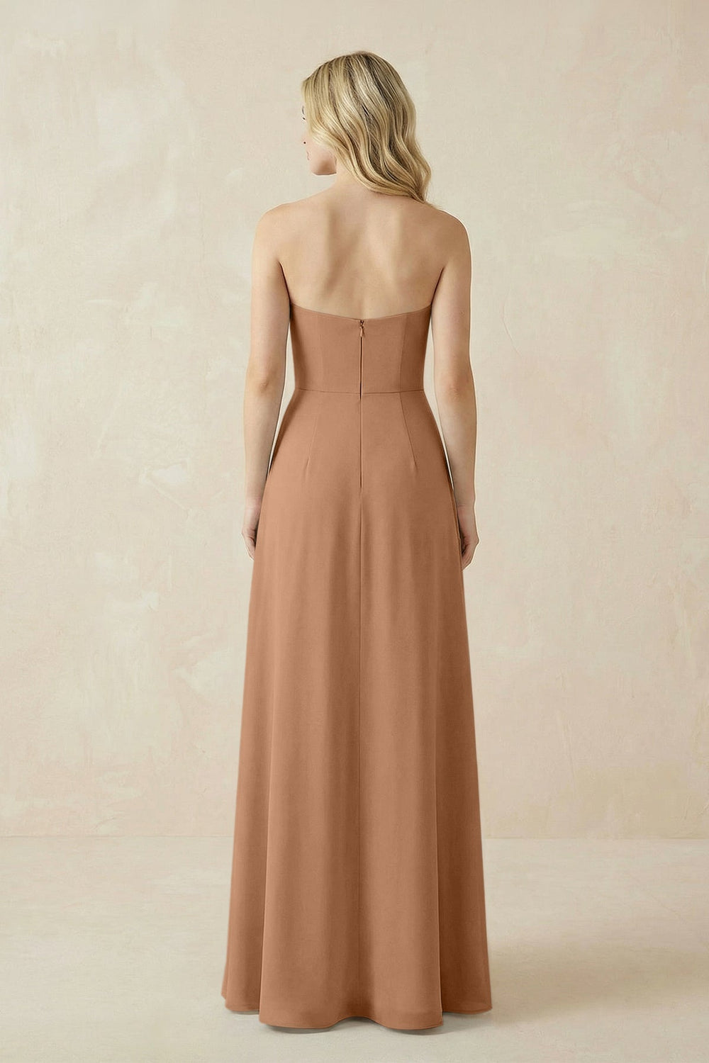 Strapless A-Line Chiffon Bridesmaid Dress With Slit in Bronzer