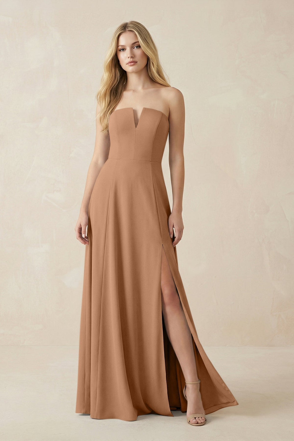 Strapless A-Line Chiffon Bridesmaid Dress With Slit in Bronzer