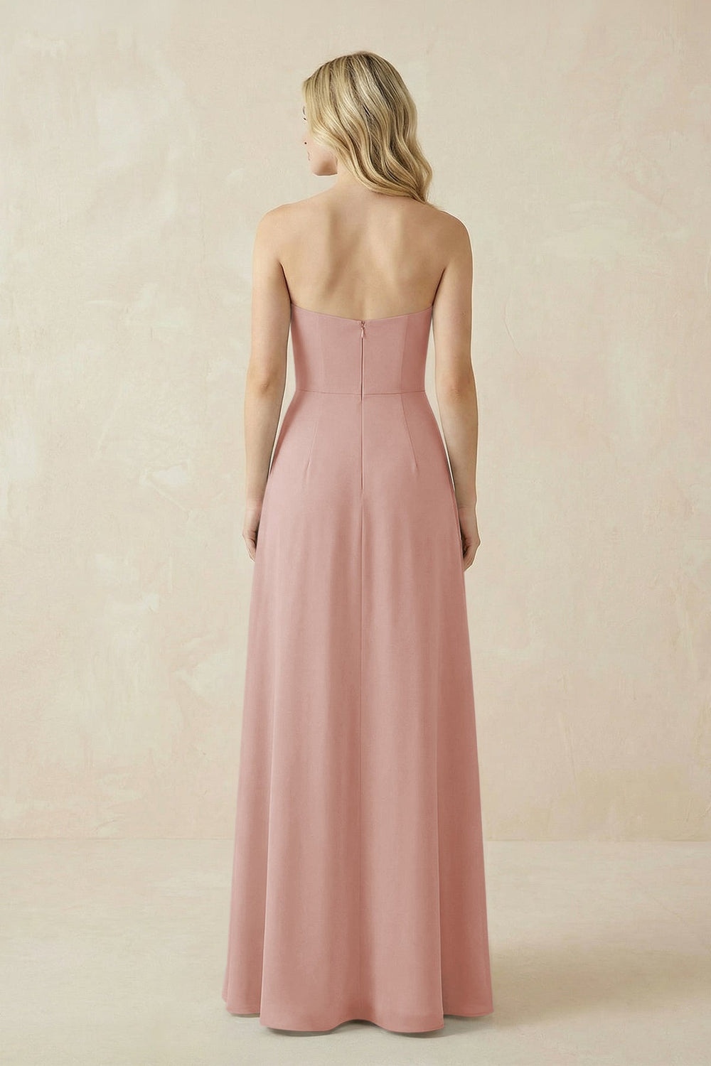 Strapless A-Line Chiffon Bridesmaid Dress With Slit in English Rose