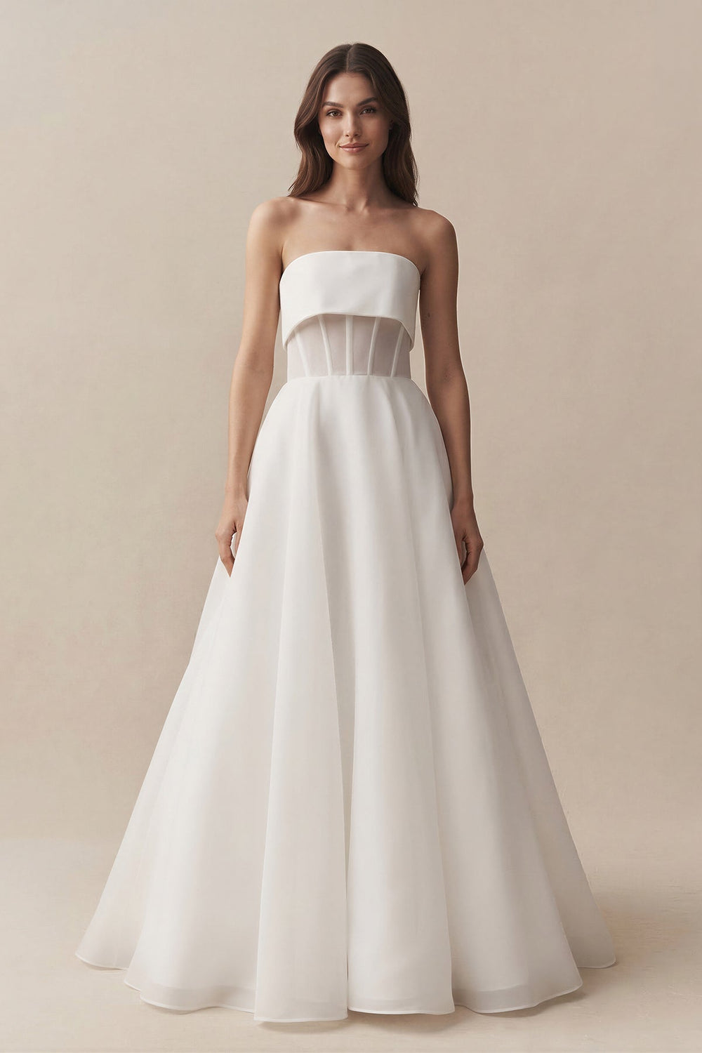 Strapless A-Line Chiffon Ruched Wedding Dress in White