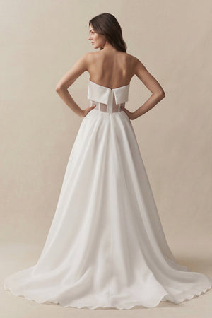 Strapless A - Line Chiffon Ruched Wedding Dress in White - KISS BRIDAL Wedding Dresses