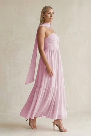 Strapless A-Line Chiffon Ruffled Bridesmaid Dress With Ribbon in Candy Pink (3) | KISSBRIDAL