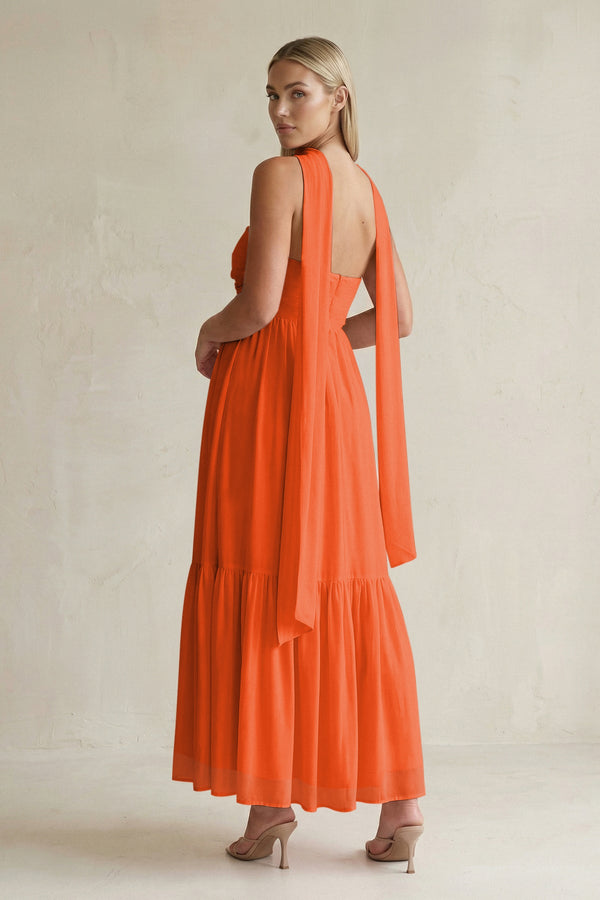 Strapless A-Line Chiffon Ruffled Bridesmaid Dress With Ribbon in Cinnamon (2) | KISSBRIDAL