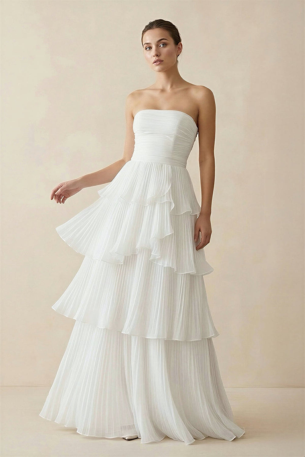 Strapless A Line Chiffon Wedding Dress in White