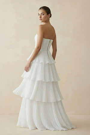 Strapless A Line Chiffon Wedding Dress in White - KISS BRIDAL Wedding Dresses