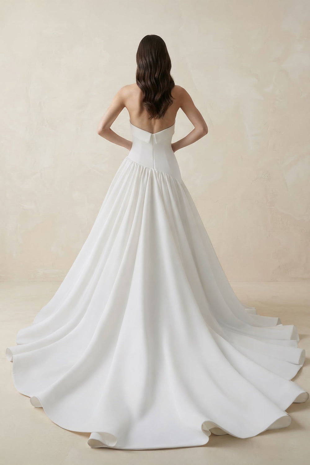 Strapless A-line Crepe Pleated Wedding Dress in White