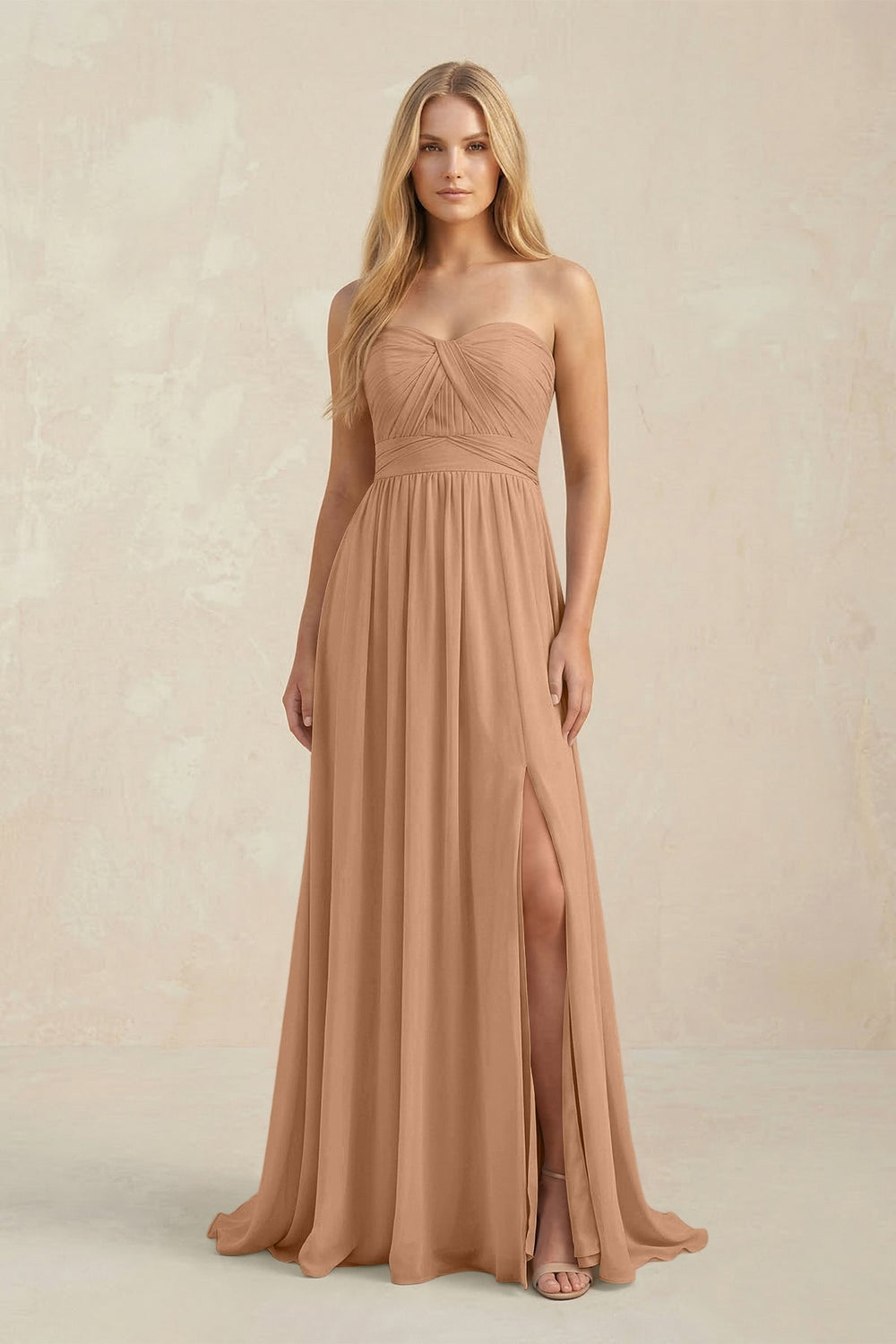 Sweetheart A-Line Pleated Chiffon Bridesmaid Dress With Slit in Bronzer