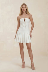 Strapless A - Line Ruffled Satin Mini Wedding Dress in Ivory - KISS BRIDAL Wedding Dresses