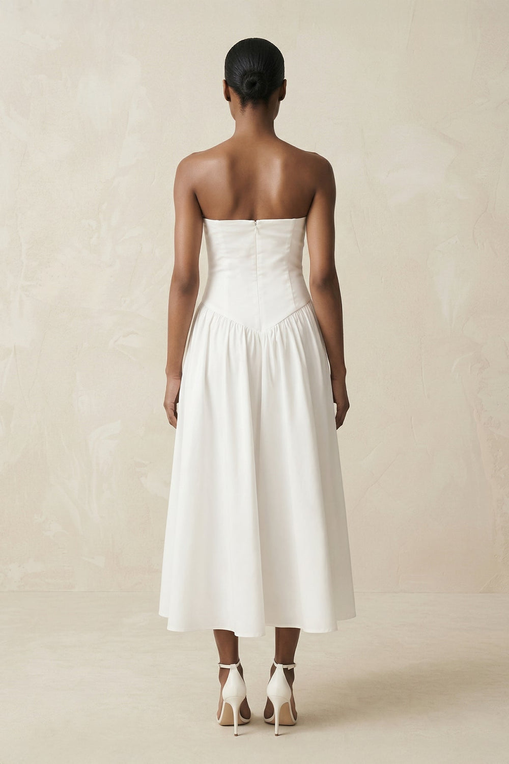 Strapless A-Line Satin Midi Wedding Dress in White