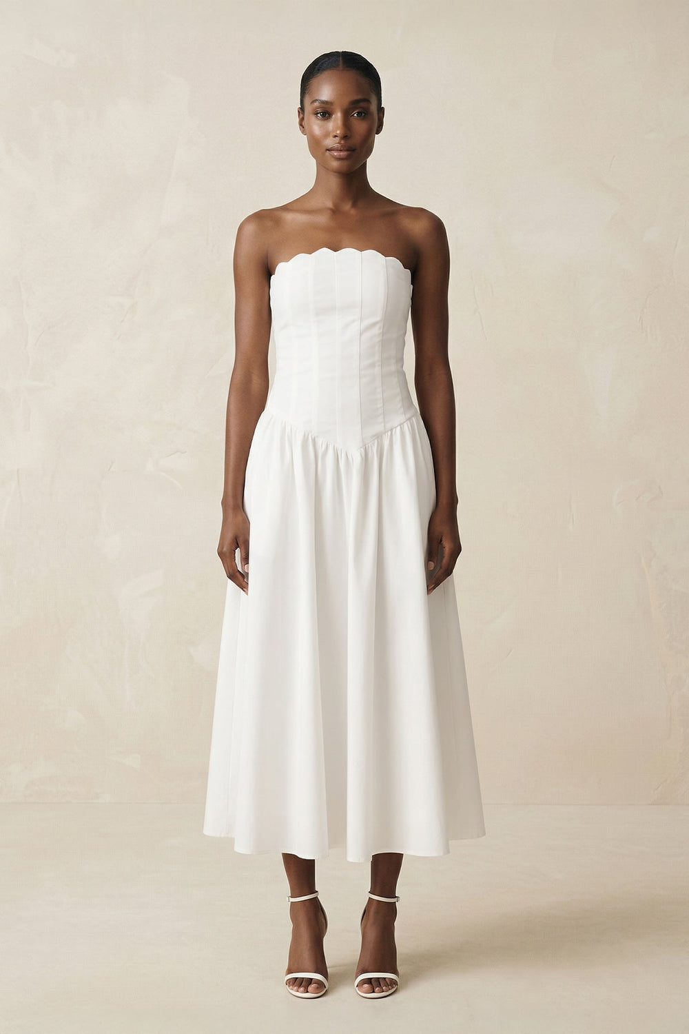 Strapless A-Line Satin Midi Wedding Dress in White
