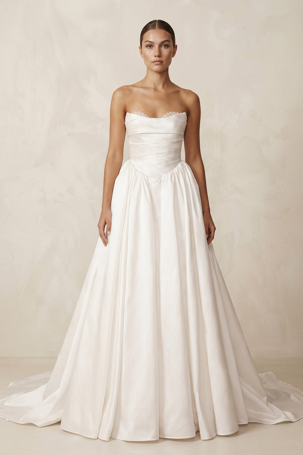 Strapless A-Line Satin Ruched Wedding Dress in Ivory