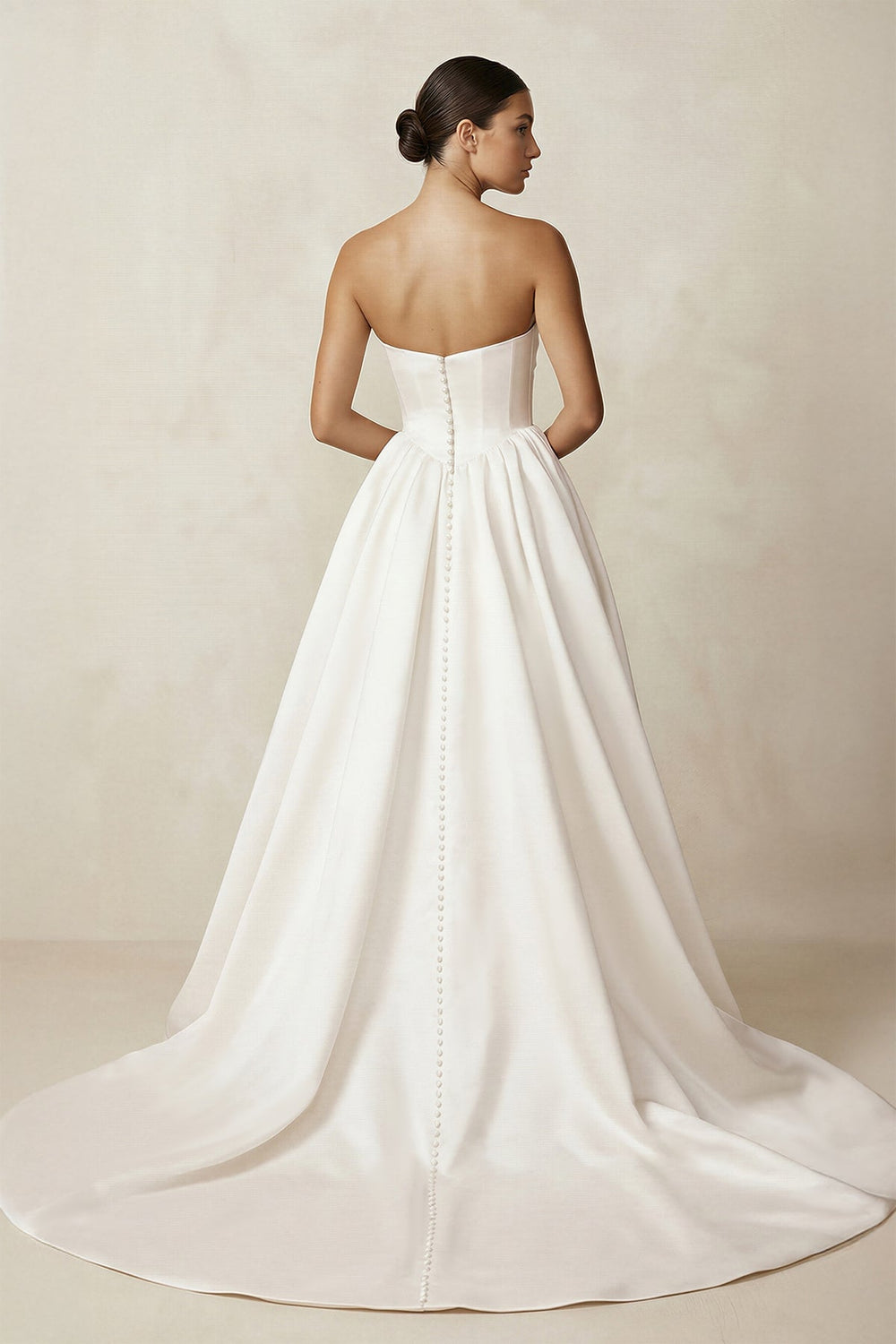 Strapless A-Line Satin Ruched Wedding Dress in Ivory