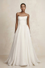 Strapless A - Line Satin Ruched Wedding Dress in Ivory - KISS BRIDAL Wedding Dresses