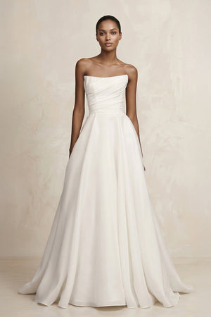 Strapless A - Line Satin Ruched Wedding Dress in Ivory - KISS BRIDAL Wedding Dresses