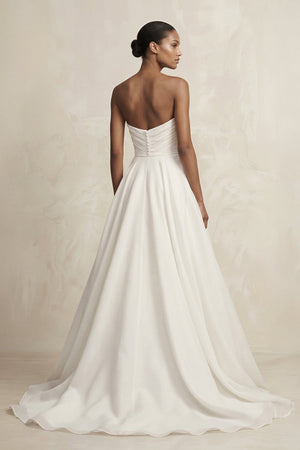 Strapless A - Line Satin Ruched Wedding Dress in Ivory - KISS BRIDAL Wedding Dresses