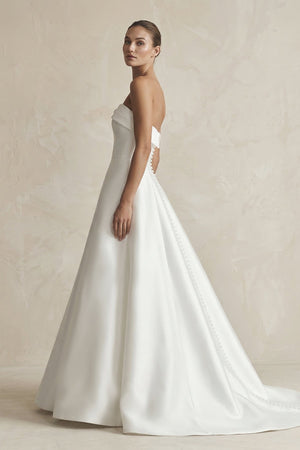 Strapless A - Line Satin Ruched Wedding Dress in White - KISS BRIDAL Wedding Dresses