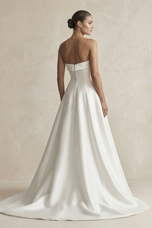 Strapless A - Line Satin Ruched Wedding Dress in White - KISS BRIDAL Wedding Dresses