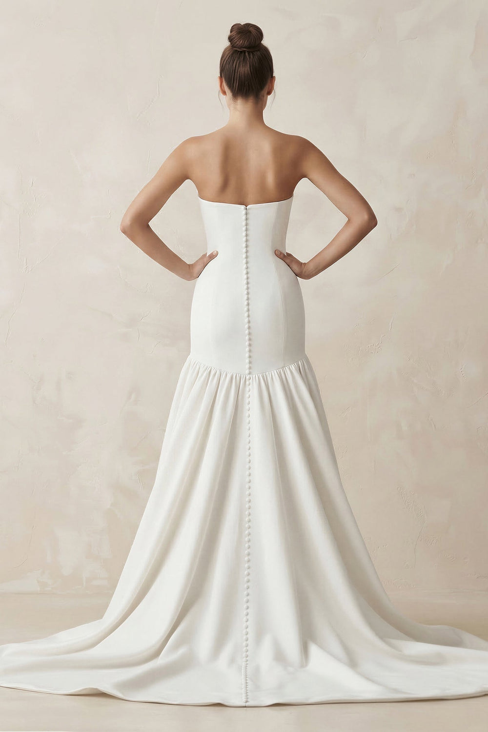 Strapless A-Line Satin Ruffled Wedding Dress in White