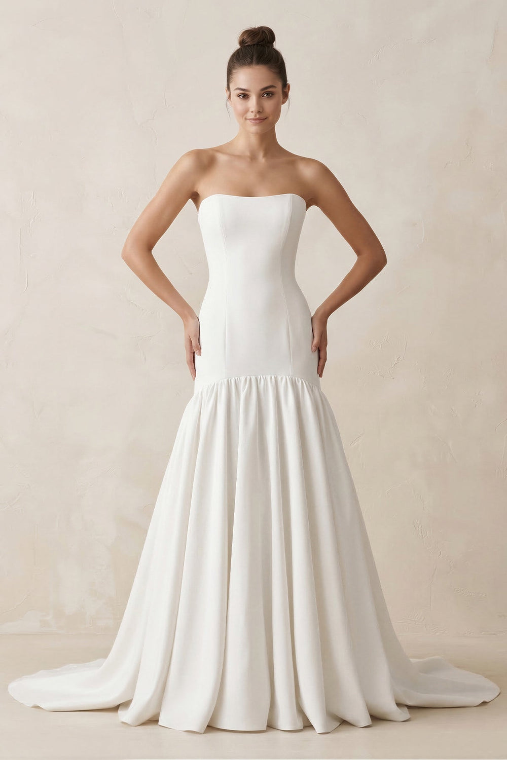 Strapless A-Line Satin Ruffled Wedding Dress in White