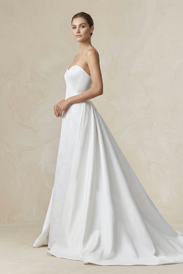 Strapless A - line Satin Wedding Dress in Diamond White - KISS BRIDAL Wedding Dresses