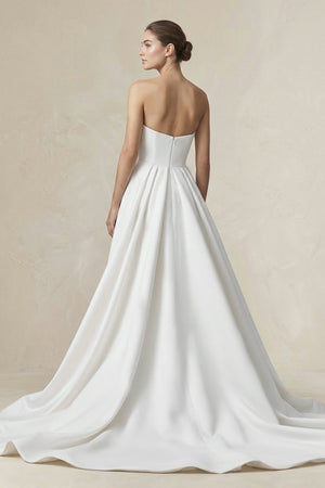 Strapless A - line Satin Wedding Dress in Diamond White - KISS BRIDAL Wedding Dresses