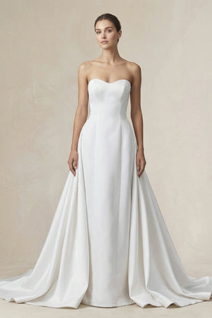 Strapless A - line Satin Wedding Dress in Diamond White - KISS BRIDAL Wedding Dresses
